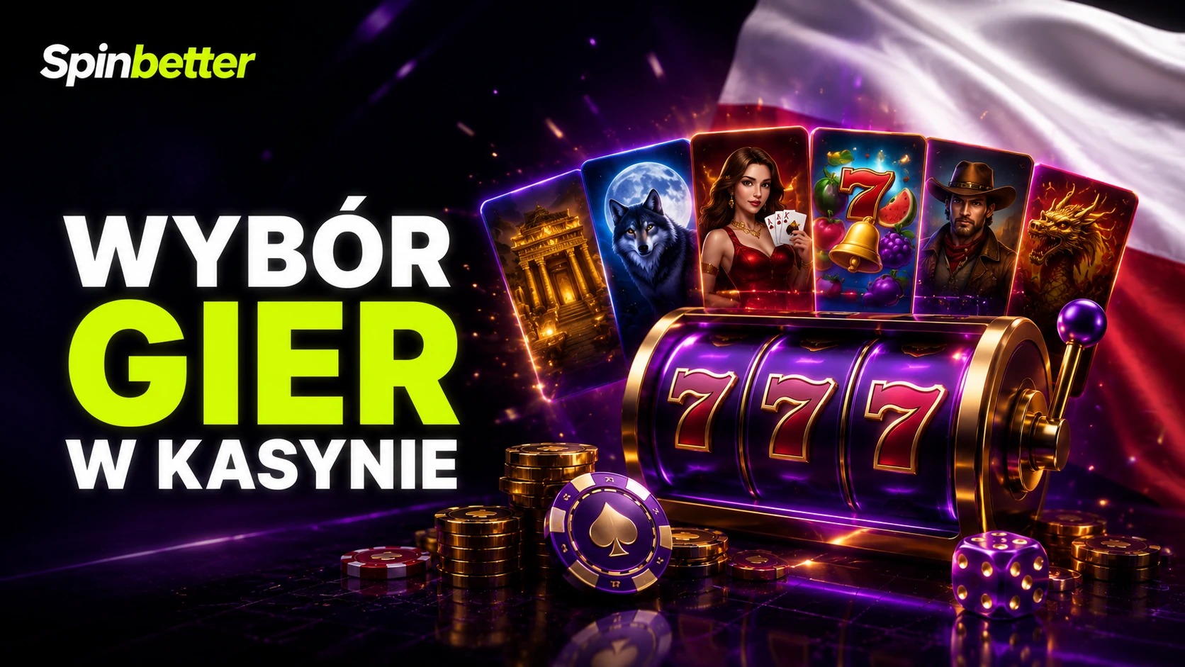 Lobby SpinBetter casino z kategoriami automatów, stołów i gier na żywo