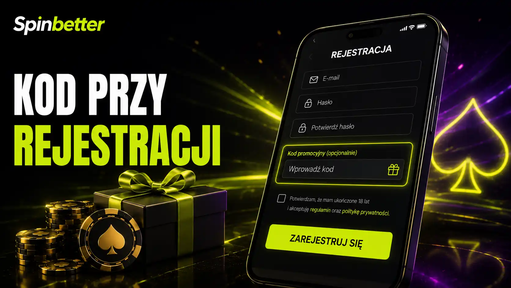 Pole na kod promocyjny SpinBetter w formularzu rejestracji